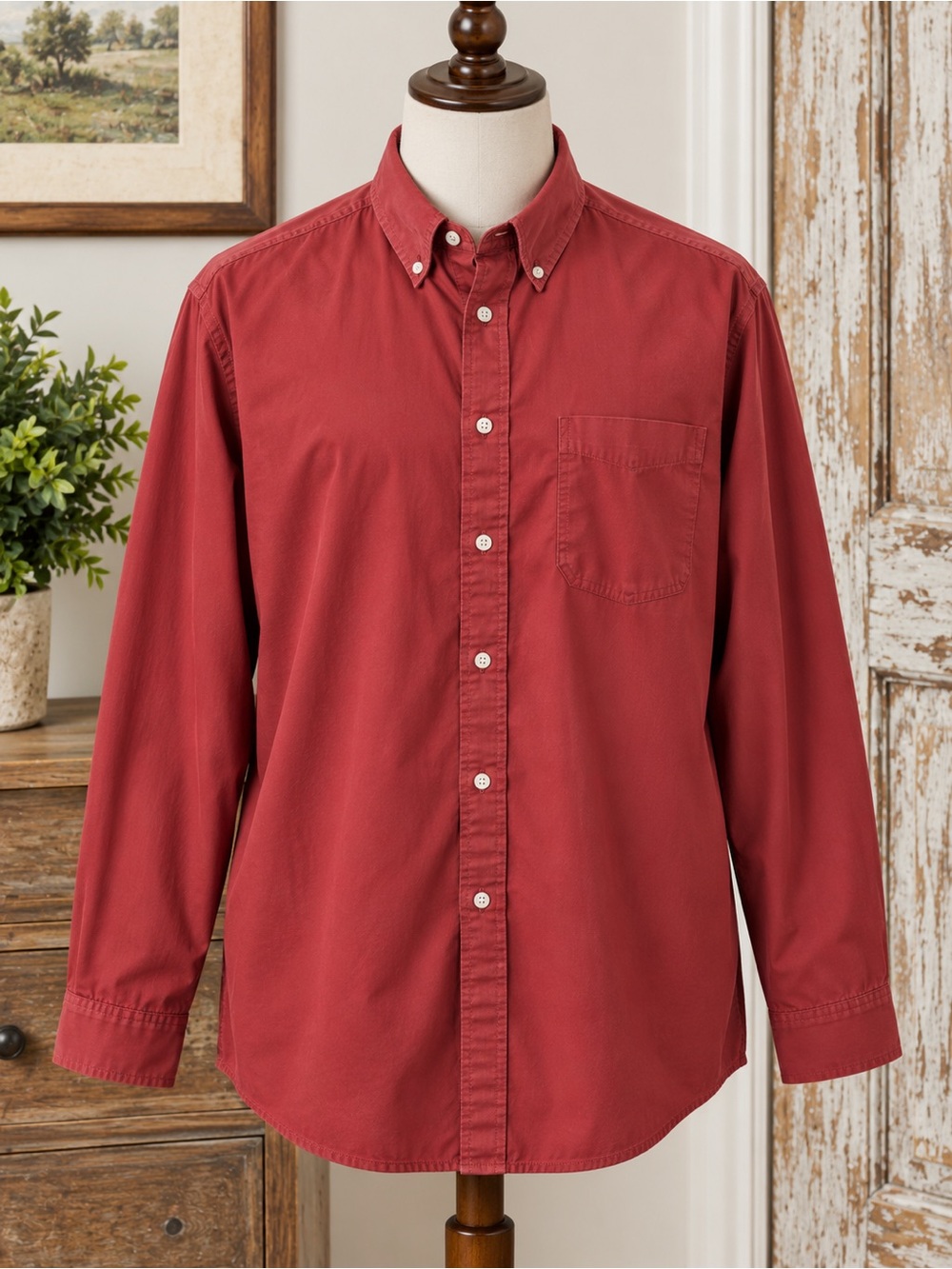 L.L.Bean Men’s XXL-Tall Long Sleeve Button Down Shirt – Rusty Brick Red